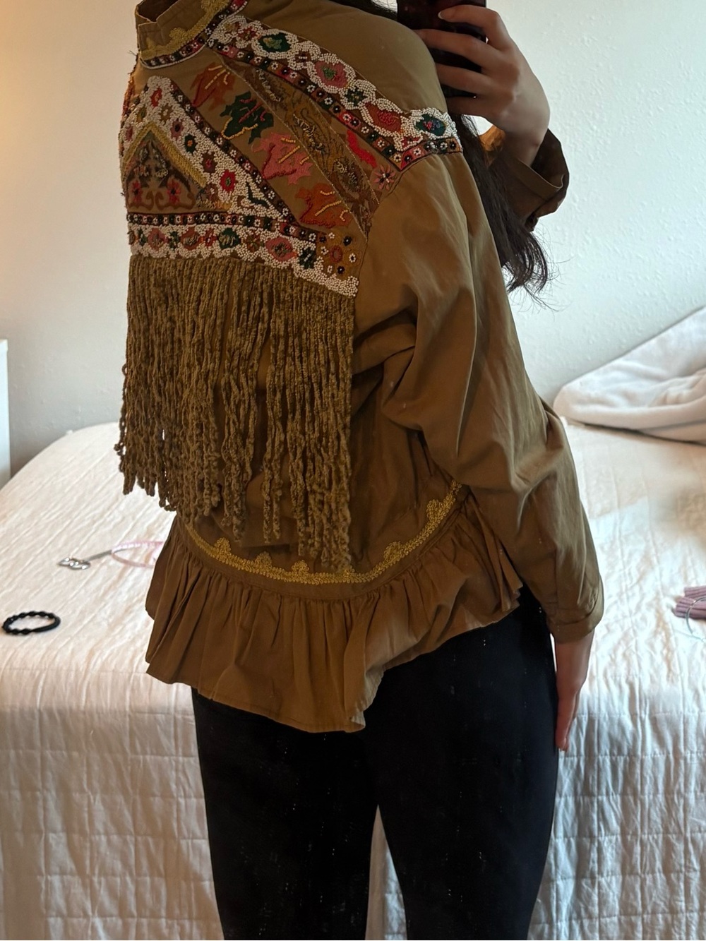 ZARA Embroidered Beaded Fringe Boho Jacket